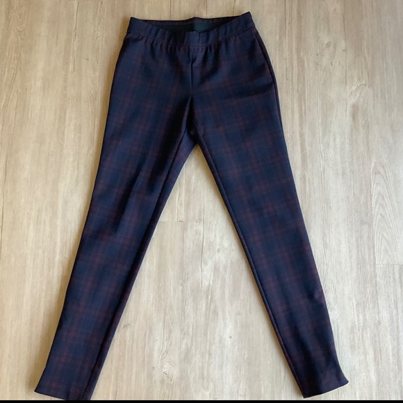 Talbots plaid pull-on stretch ankle pants Christmas tartan plaid wine na… - Picture 3 of 15